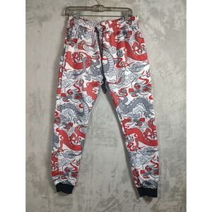Encrypted, Mens Jogger/Lounging Pants Size Large Dragon Print Pockets Drawstring